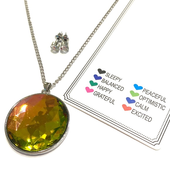 Mood Necklace Earrings Set Silver Tone Round - Picture 3 of 6